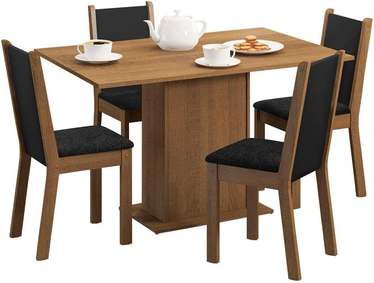 Conjunto Sala de Jantar Madesa Talita Mesa Tampo de Madeira 4 Cadeiras - Rustic/preto/oxford