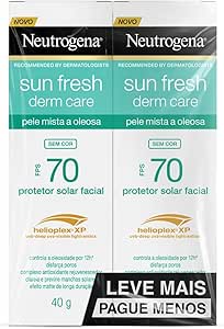 Protetor Solar Facial Para Pele Oleosa Derm Care, Fps 70, Sem Cor, Kit Com 2 Unidades De 40g