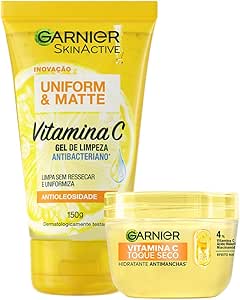 Kit Skincare Gel de Limpeza e Hidratante com Vitamina C, Ação Antioleosidade e Uniformizadora, Pele Iluminada e Hidratada, Uniform & Matte Garnier 150g