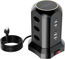 filtro-de-linha-extensao-tomada-torre-de-tomada-regua-tomada-regua-de-energia-9-tomadas-4-interfaces-usb-2-porta-usb-tipo-c-suporte-a-tensao-de-110-220v-potencia-de-2500w-preto - Imagem