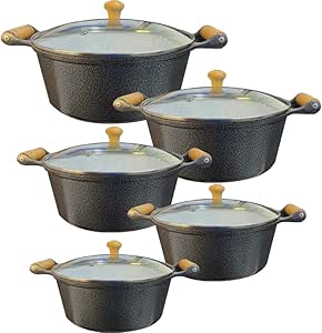 Jogo De Panelas Cerâmica Atoxica Antiaderente em Aluminio Fundido Com Tampas em Vidro Temperado