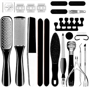 Conjunto ferramentas Profissionais Pedicure, Kit Cuidados com os Pés, 26 em 1 Aço Inoxidável, Kit Pedicure de Remoção Pele Morta, lixa de Pés, Removedor Calos Kit Profissional Inox