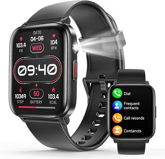 Smartwatch com Tela Sensível ao Toque 1,83", Bluetooth 5.2, Resistente à Água IP68, Bateria 240mAh, Preto