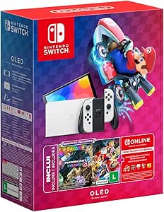 nintendo-console-jogo-switch-oled-branco-jogo-digital-mario-kart-8-deluxe-3-meses-de-assinatura-nintendo-switch-online - Imagem