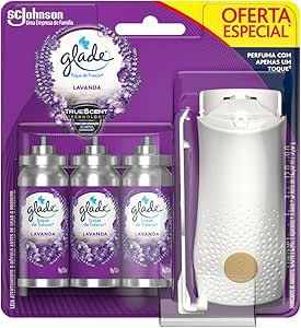Glade Aromatizador de Ambiente Spray Toque de Frescor, Lavanda, 1 Aparelho e 3 Refis 12ml Cada