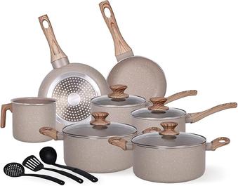 Imagem do produto Jogo de Panelas Indução Cerâmica Antiaderente 10 Peças, Adequado para Fogão a Indução, Gás, Elétrico e Vitrocerâmico, Durável Lindas e Qualidade, Areia na loja Amazon