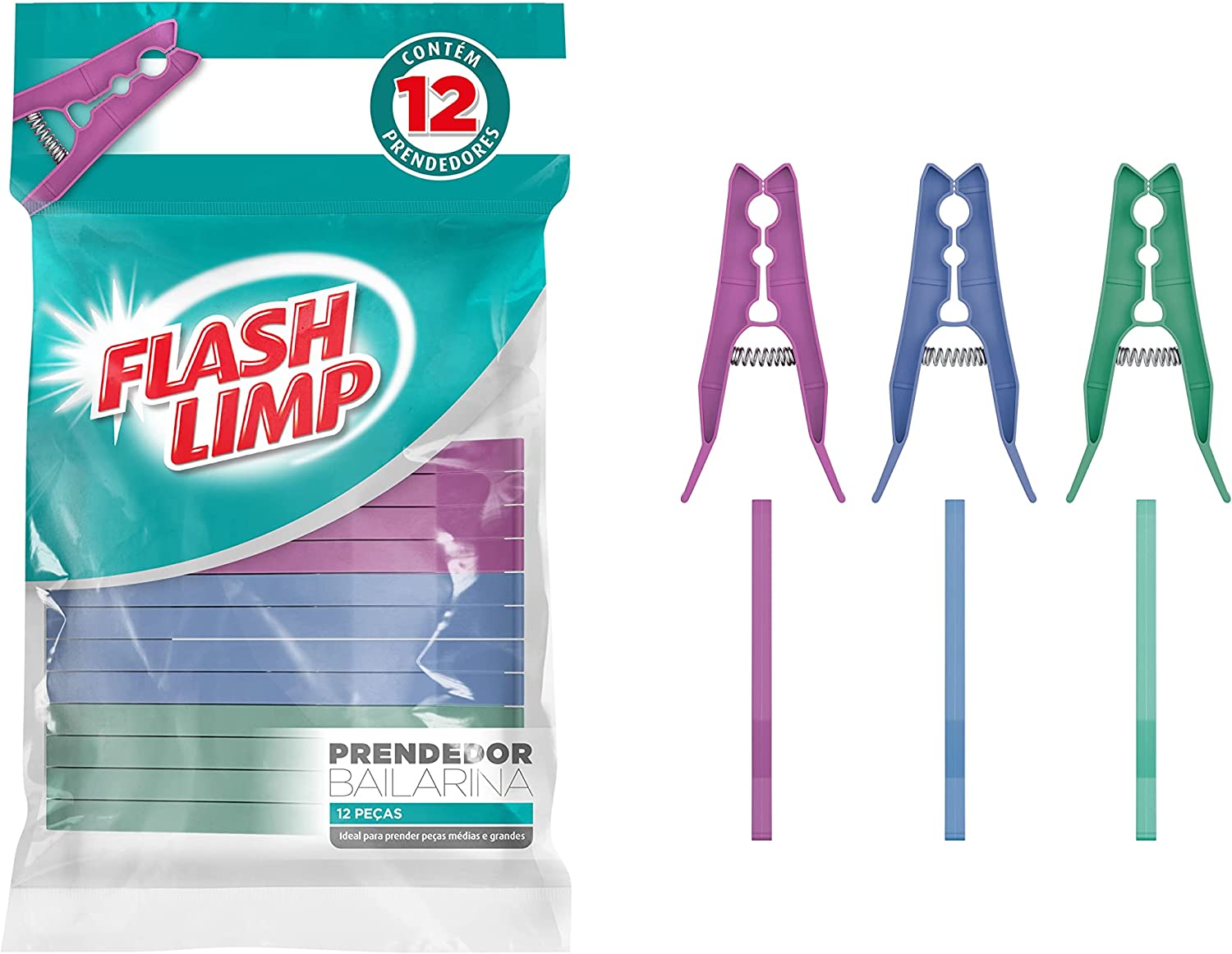 prendedor-de-roupas-classic-12-pecas-lav6889flash-limp - Imagem