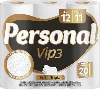 Personal Papel Higiênico Vip Folha Tripla Com 12 Rolos De 20M