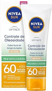 NIVEA SUN Protetor Solar Facial UV Face Controle de Oleosidade Cor Média FPS 60 50ml, Muito Alta Proteção UVA/UVB, Cobertura de Longa Duração, Efeito Matte, Cuidado Diário