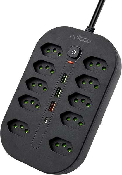 extensao-tomada-regua-tomada-regua-de-energia-10-tomadas-3-interfaces-usb-1-porta-usb-tipo-c-cabo-de-alimentacao-de-19-metros-suporte-a-tensao-de-110-220v-potencia-de-2500w-preto - Imagem