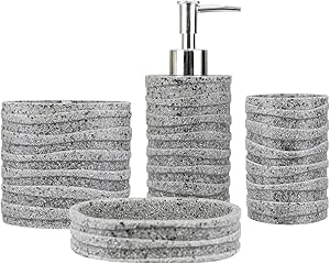 lumai-kit-acessorios-para-banheiro-resina-quebec-4-pecas-dispensador-de-sabonete-liquido-saboneteira-porta-escovas-e-copo-multifuncional-conjunto-de-organizacao-para-banheiro-resistente-e-duravel - Imagem