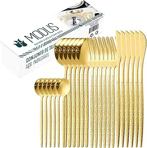 conjunto-de-talheres-aco-inoxidavel-faqueiros-24-pcs-ouro-preto-24-pcs - Imagem