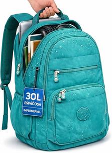 Mochila Grande 30l Nylon Impermeável Feminina Masculina Escolar Juvenil Notebook 15" — Mochila Preta Resistente Com Múltiplos Bolsos, Leve, Casual E Reforçada Para Escola E Viagens