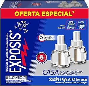 Exposis Casa, Repelente Elétrico Líquido para Tomada, Refil, Sala e Quarto, Alta eficácia, Até 4 semanas de Proteção, 2 Unidades de 32,9ml