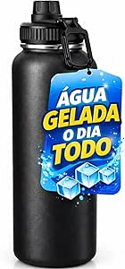 Garrafa Térmica Para Água 1l Em Aço Inox Com Isolamento A Vácuo, Mantém Água Gelada Por Até 12 Horas (preta)