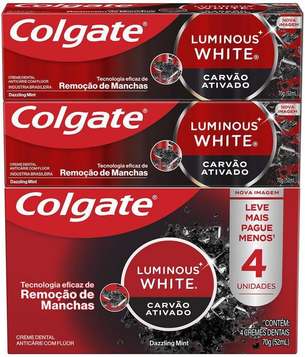 creme-dental-clareador-colgate-luminous-white-carvao-ativado-70g-4-unidades - Imagem