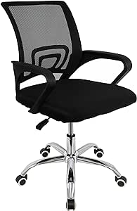 cadeira-de-escritorio-secretaria-giratoria-com-encosto-arco-confortavel-em-malha-respiravel-preta-base-cromada-5-rodinhas-home-office - Imagem