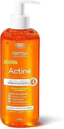 Darrow Actine Gel de Limpeza Dermatológico Facial com Ácido Salicílico, Vitamina C e Lactato de Mentila, Redução de 86% da Acne e -90% Oleosidade Imediatamente, 400g