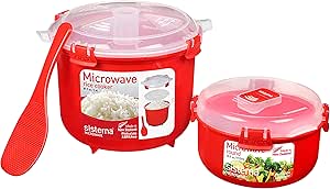 panela-e-tigela-de-arroz-sistema-para-micro-ondas-vermelho - Imagem