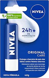 NIVEA Hidratante Labial Original Care - Com Manteiga de Karité &amp; Pantenol, hidrata por 12 horas oferecendo proteção e cuidados intensivos aos seus lábios - 4,8g