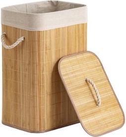 Cesto De Roupa Suja De Bambu Dobrável Com Alças Malular 60l Bege Bambu