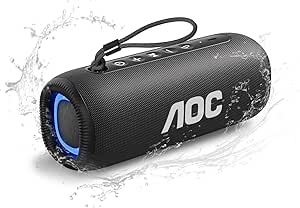 AOC ACS5311 Caixas de Som Portáteis Bluetooth 37W, Alto-Falante Portátil IP67 à Prova D'água, Múltiplas luzes RGB, Som Potente, Graves Profundos, 12h de Reprodução, Suporte BT/TWS