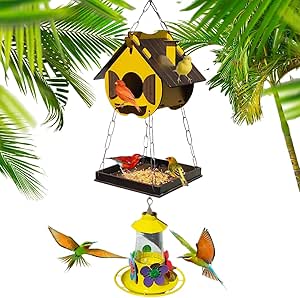 casinha-de-passarinhos-comedouro-bebedouro-para-beija-flores-livres-amarelo - Imagem