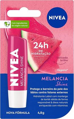 NIVEA Hidratante Labial Melancia Shine 4,8g, Hidratação Intensa 24h, Cor Suave, Brilho Delicado, Cuidado Diário, Manteiga de Karité