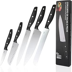 lumai-conjunto-de-facas-aco-inoxidavel-3cr13-kit-5-pecas-com-laminas-afiadas-e-duraveis-inclui-faca-do-chef-santoku-pao-trinchar-e-descascar-corte-preciso-para-cozinha-profissional-e-domestica - Imagem