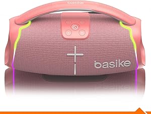 Caixa de Som Bluetooth Basike H61, 50W Potência, IPX6, Alto-Falante Hi-Fi, Luz RGB Surround, Portátil, Resistente à Água (Laranja)
