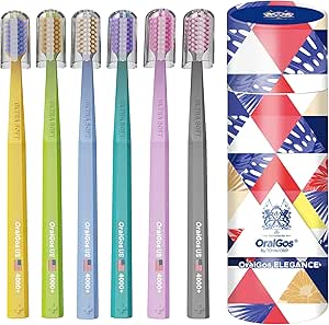 OralGos Escova de Dentes Premium Kit 6 unidades, Cerdas Ultra Macias, com Protetor de Cerdas, Design Colorido, Suave para Gengivas, Ideal para Presente e Uso Diário, Portátil Embalagem Luxo em Tubo