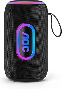 AOC ACS4321 Caixa de Som Bluetooth, Alto Falante Portátil Sem Fio,Luzes RGB, Bateria de Longa Duração 3600 mAH, Resistente a Água, 30W Som Limpo e Potente, Suporte TF/USB/TWS