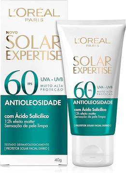 Protetor Solar Facial Antioleosidade FPS60, Controle de Oleosidade por 12h, Efeito Matte Sem Cor, Solar Expertise L'Oreal Paris, 40g