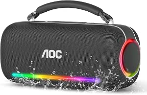 AOC ACS6331 Caixa de Som Bluetooth Portátil 200W, Alto-Falante Portátil IPX5 à Prova D'água, Luz RGB Surround, Som Potente, Bateria de Longa Duração 4000 mAH, Suporte TF/USB/TWS