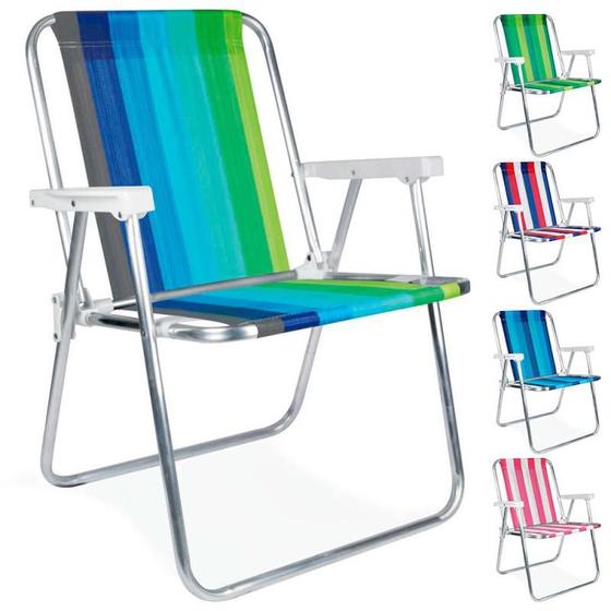 cadeira-de-praia-alta-reclinavel-tramontina-basic-samoa-azul-escuro-e-laranja - Imagem