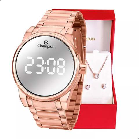 kit-relogio-feminino-champion-rose-espelhado-colar-e-brincos - Imagem