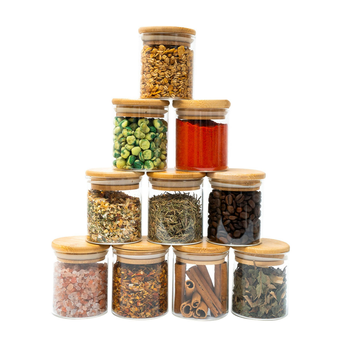 kit-10-potes-de-vidro-200ml-tampa-de-bambu-hermeticos-redondos-tud-natural - Imagem