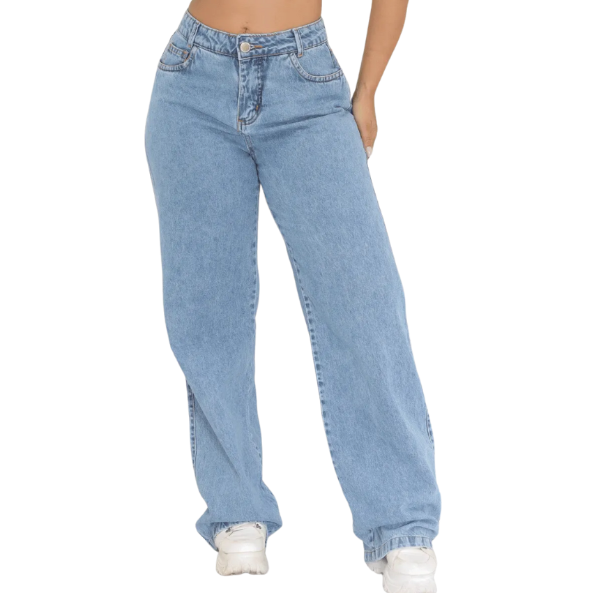 calca-jeans-wide-leg-feminina-cintura-alta-sem-lycra - Imagem