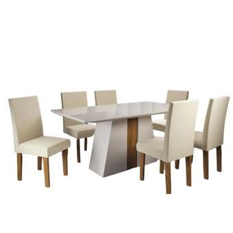 mesa-de-jantar-6-cadeiras-retangular-mel-cinza-e-grafite-viero-moveis-roma - Imagem