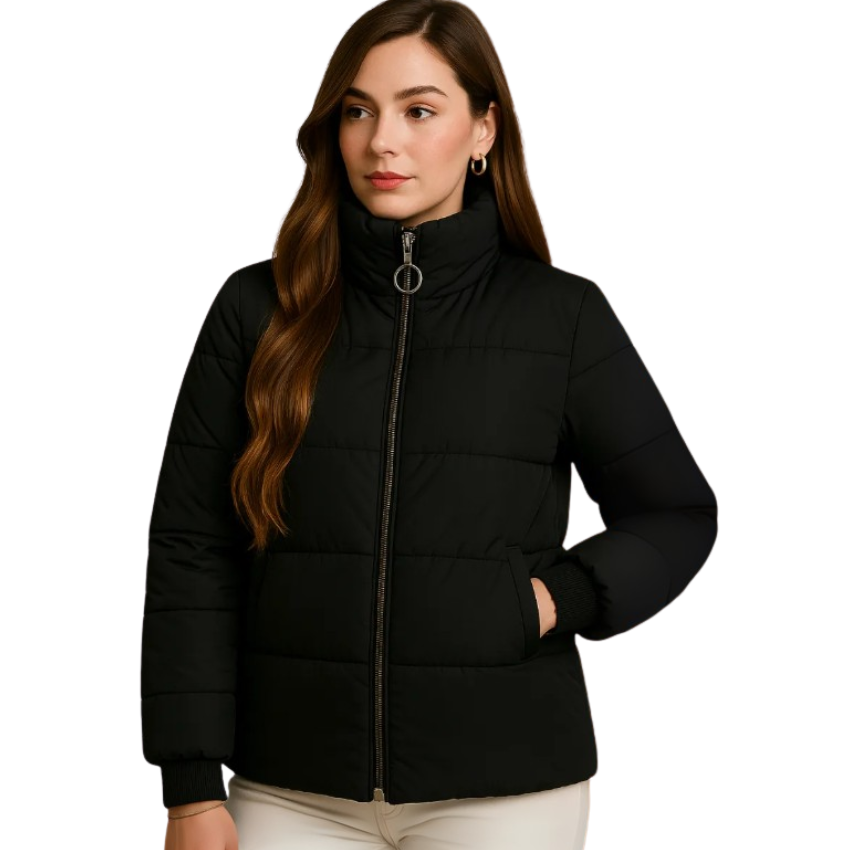 Jaqueta Puffer Feminina Bobojaco Casaco Impermeável Bolso
