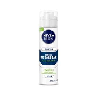 Nivea Men Espuma De Barbear Sensitive - Para Peles Sensíveis, Alivia Vermelhidão, Com Extrato De Camomila E Vitamina E, Deslizamento Suave Da Lâmina, Reduz Irritações, Textura Em Espuma - 200ml