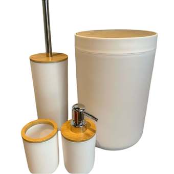 Kit Banheiro Completo Lixeira Porta Escova Sabonete Bambu