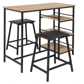 Conjunto De Mesa Bancada Gourmet 2 Banquetas Stilo Tubo Preto Fosco Com Tampo Laminado Carvalho Montreal 1,02m X 0,50m - Ciplafe