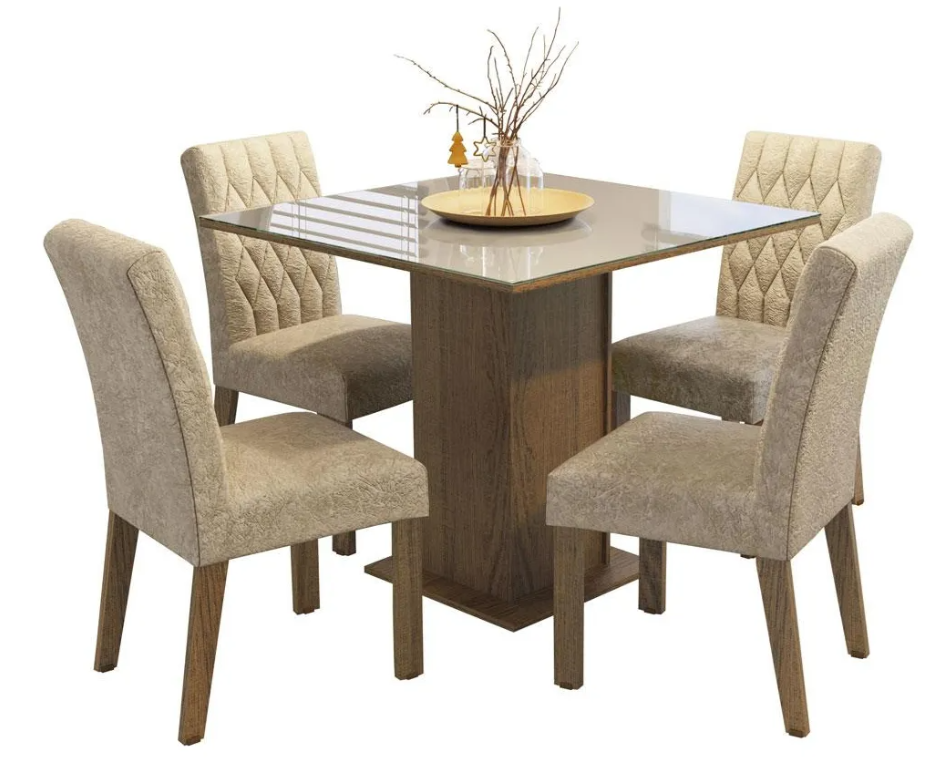 Sala Jantar Estofada Mesa Tampo Vidro 4 Cadeiras Madesa Anaju Rci Cor Rustic/crema/imperial Mdja0401387gsim