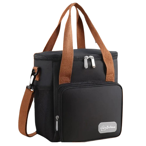 Bolsa Térmica Marmita Lancheira Alça Transversal Ajustável Removível 2 Compartimentos Organiza Conserva Seus Alimentos Quente Ou Frio Cor Preto Tche Amo
