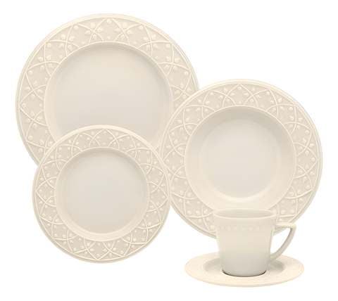 Aparelho De Jantar E Chá 30 Peças Mendi Marfim Oxford cor Branco