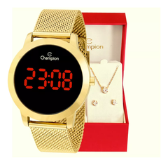 relogio-digital-champion-feminino-dourado-pulseira-mesh-cor-do-fundo-preto - Imagem