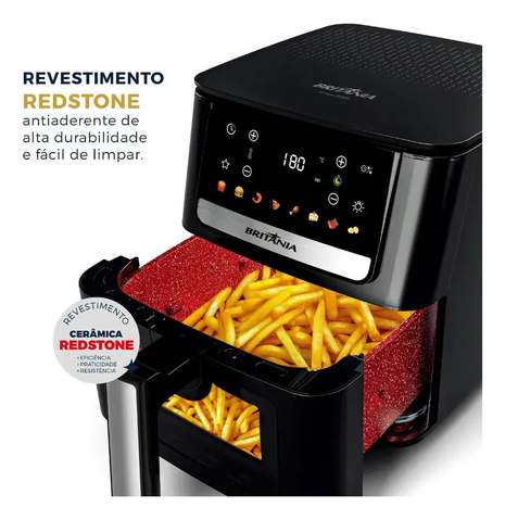 S429049631 Air Fryer Britânia 6,5l 1700w 8 Funções Painel Digital Redstone Baf65a