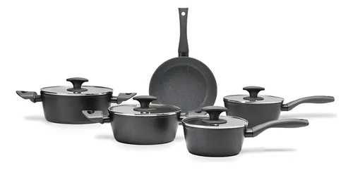 Jogo De Panelas Brinox Cerâmico 5 Pçs Carbon Ceramic Indução Cor Preto