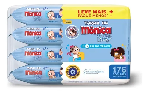 kit-toalhas-umedecidos-hora-da-troca-com-176-unidades-turma-da-monica - Imagem